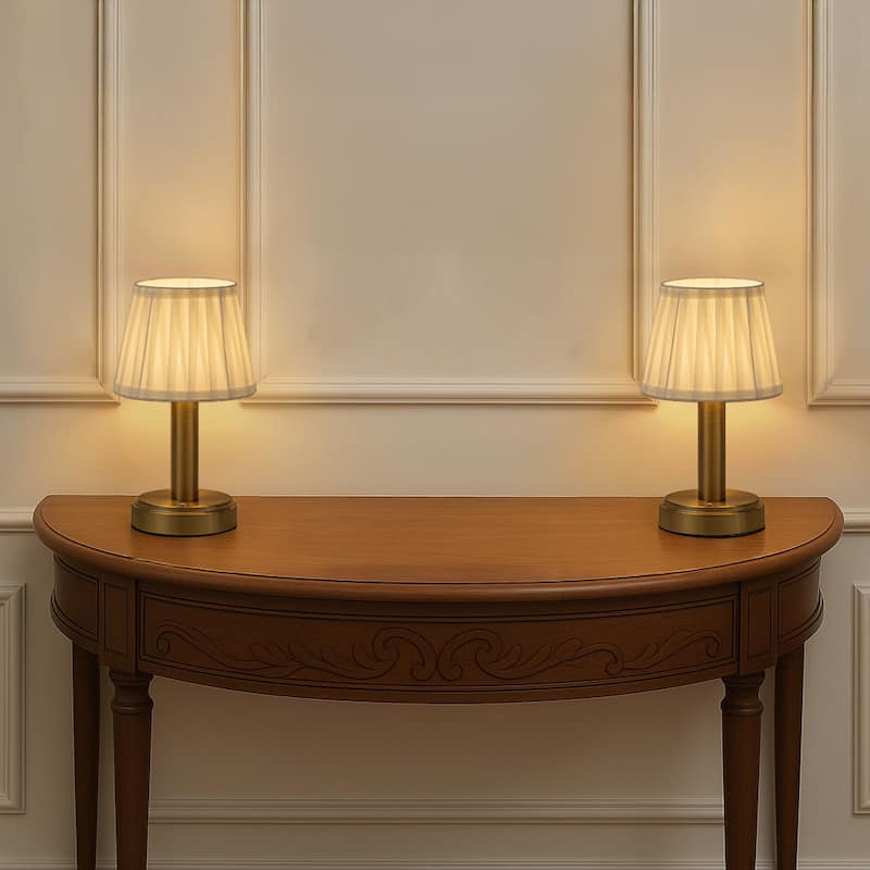 11'' Vintage Rechargeable Cordless LED Table Lamp Touch Control Mini Desk Lamp with Fabric Shade for Bedroom Living Room(2 Pack)