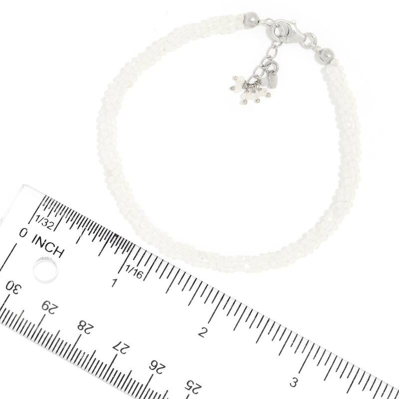 Sterling Silver 7.25" Rainbow Moonstone Twisted Beaded Bracelet