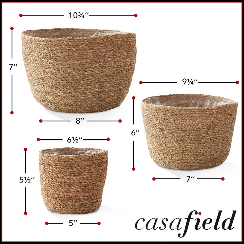 Set of 3 Seagrass Planter Baskets Natural Flower Pot Covers w Liners