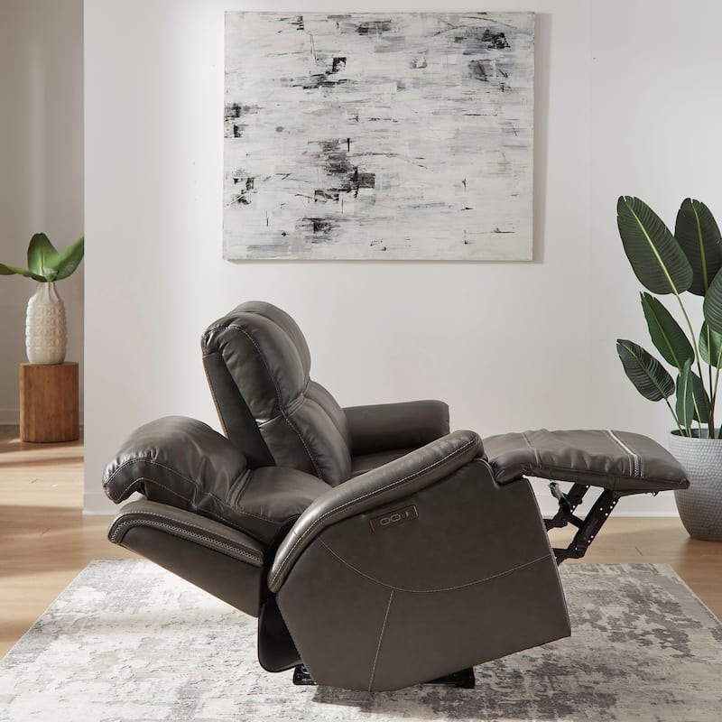 Bentley Leather Dual Power Reclining Sofa - Graphite Grey
