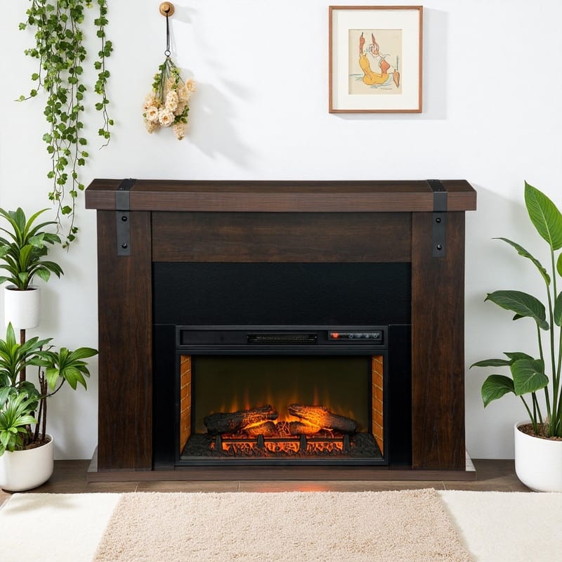 28/32/35/48" Electric Fireplace Mantel Heater w/ LED Flame Remote Timer Dark Oak/Brown/White