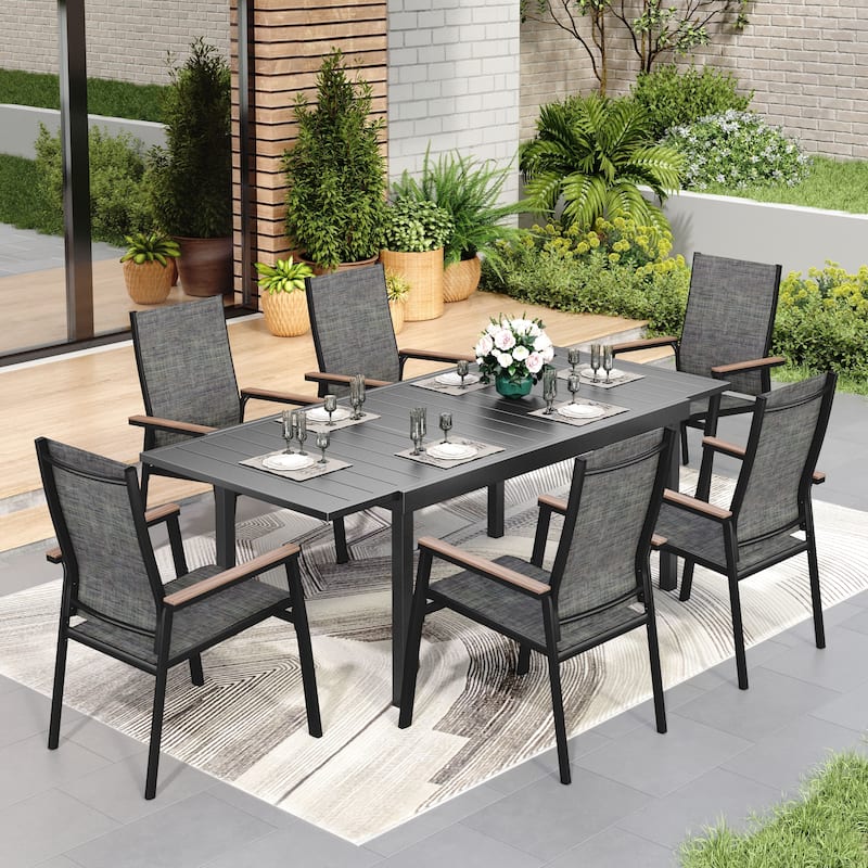 MAISON ARTS 7 / 9- Piece Outdoor Patio Dining Set, 1 Expandable Metal Table & 6 / 8 Textilene Chairs - 7-Piece Without Umbrella Hole