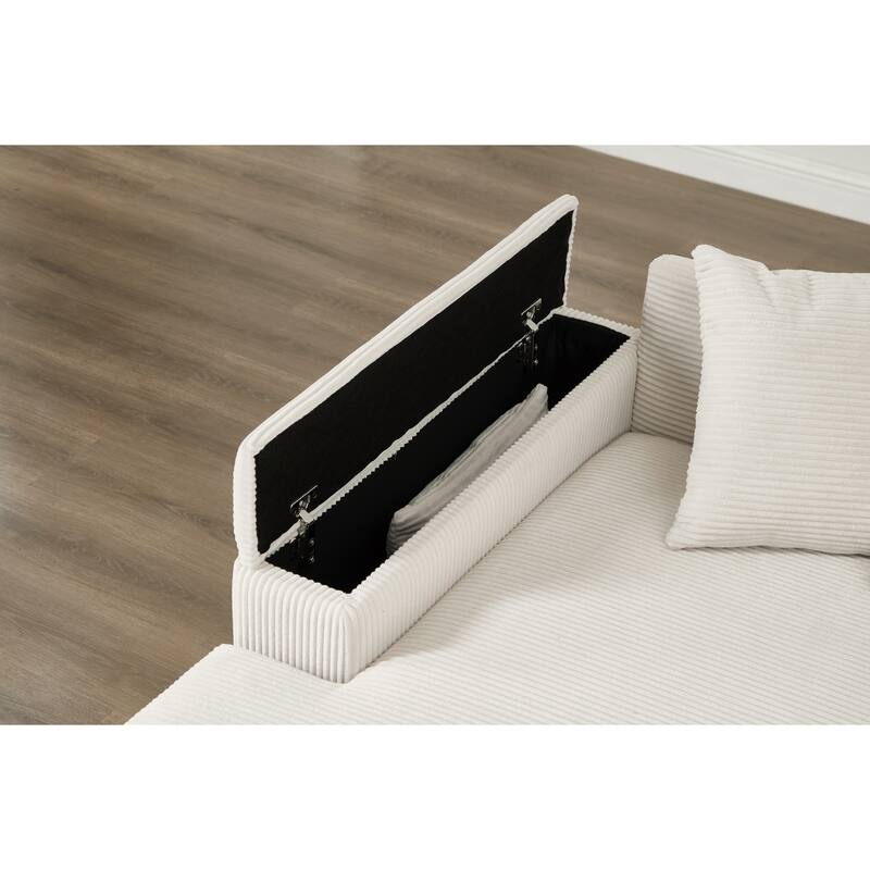 111" Corduroy L-Shaped Sectional Sofa with Convertible Chaise & Storage Arms