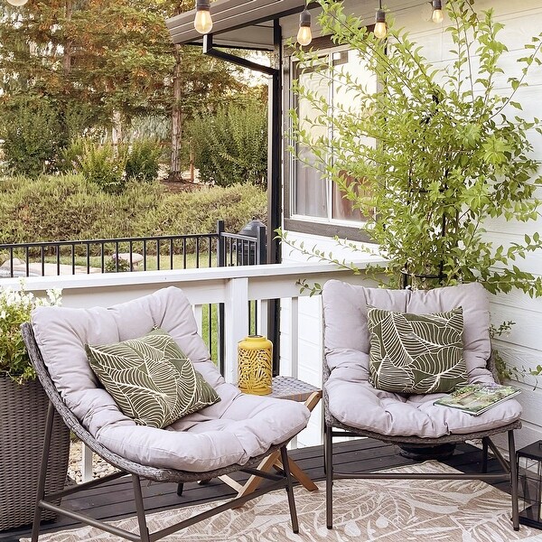 MAISON ARTS 2 Piece Outdoor Papasan Chairs Oversized Rattan Lounge Scoop Chairs with Thick Padded Cushions and Steel Frame On Sale Bed Bath Beyond 37229054