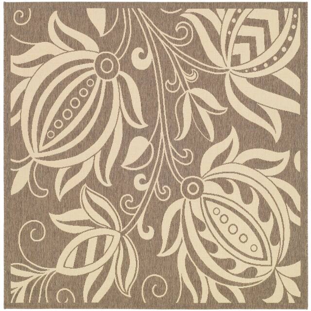 SAFAVIEH Courtyard Leatrice Indoor/ Outdoor Patio Backyard Rug - 7'10" x 7'10" Square - Brown/Natural