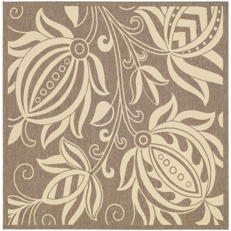 SAFAVIEH Courtyard Leatrice Indoor/ Outdoor Patio Backyard Rug - 6'7" x 6'7" Square - Brown/Natural
