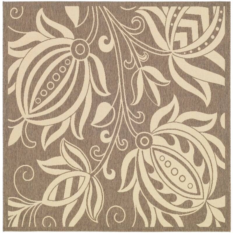 SAFAVIEH Courtyard Nasima Indoor/ Outdoor Patio Backyard Rug - 6'7" Square - Brown/Natural
