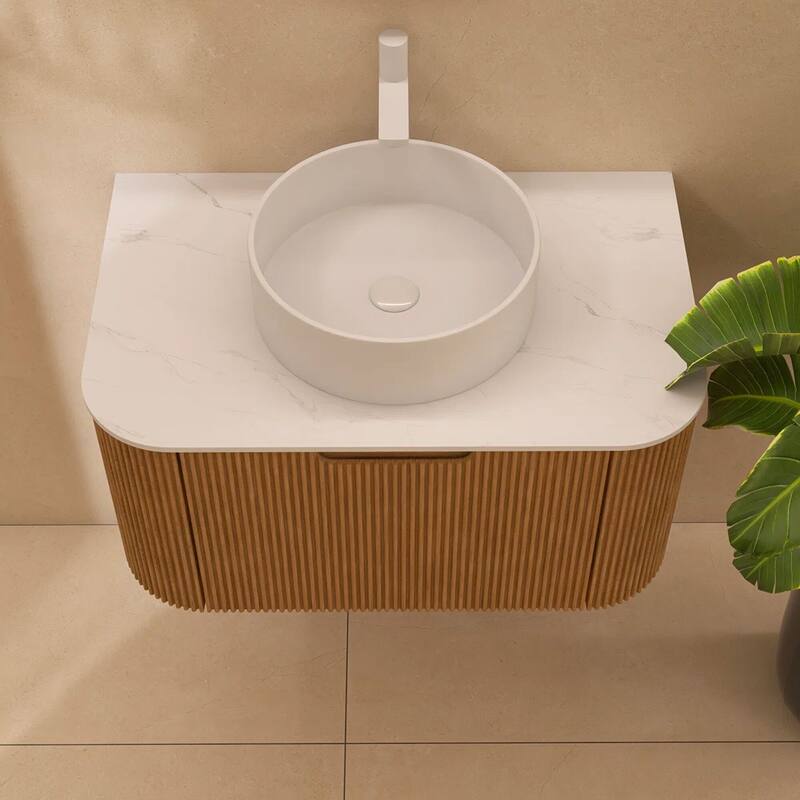 Wall-Mounted Bathroom Vanity with White Round Ceramic Sink