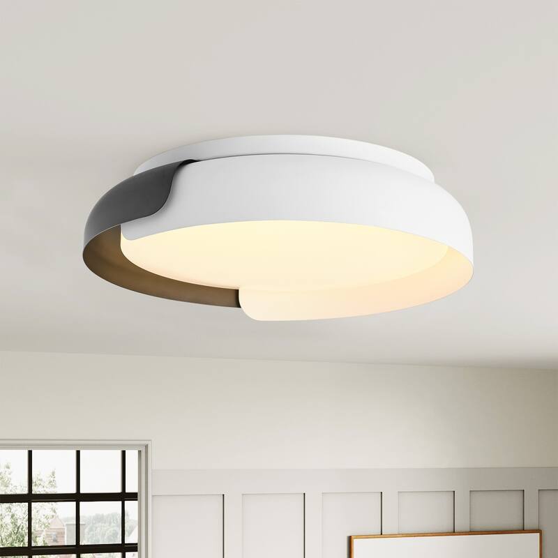 Modern Color Splicing LED Flush Mount Ceiling Light with Acrylic Shade - Black/White