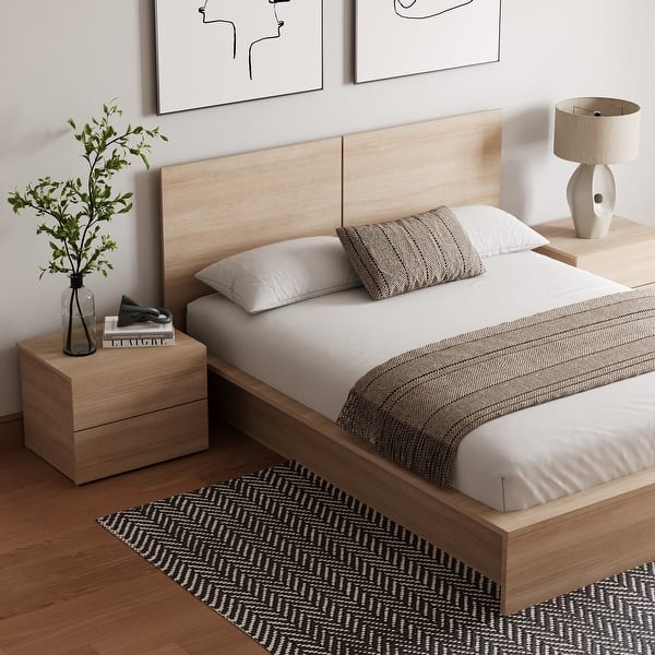 slide 2 of 40, James 4-Piece Bedroom Set with Bed, Headboard, and 2 Nightstands Natural Blonde Oak - Queen