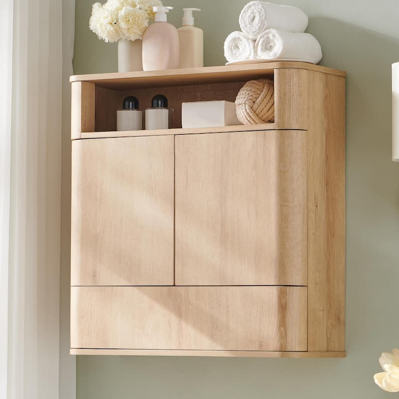 Modern Wall Cabinet, Storage Cabinet for Bathroom, Medicine Cabinet - Natural Oak