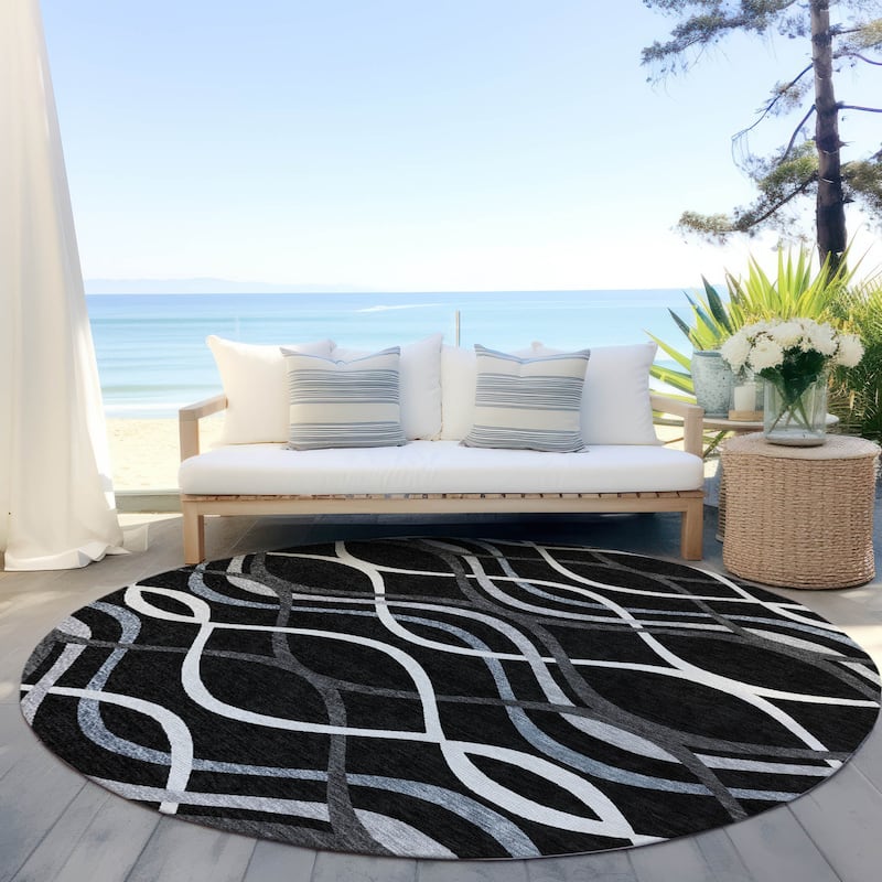 Machine Washable Indoor/ Outdoor Chantille Contempo Deco Rug - Black - 8' x 8'
