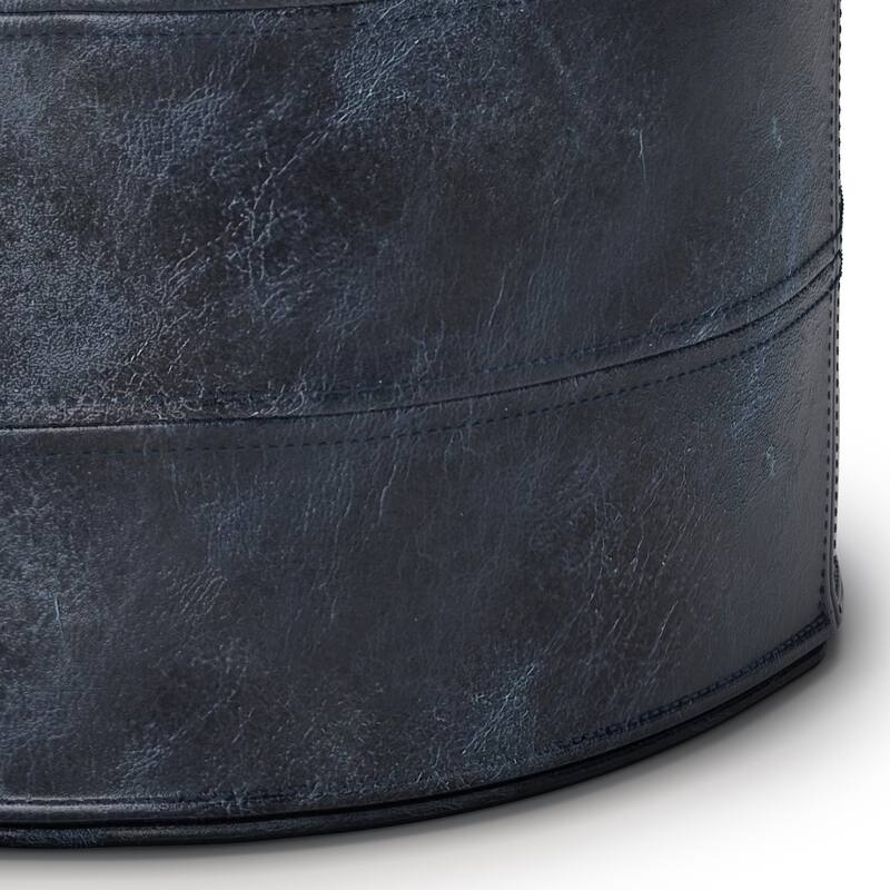 WYNDENHALL Darian Round Pouf in Genuine Leather
