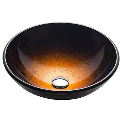 KRAUS 16 1/2 inch Brown Round Glass Vessel Bathroom Sink