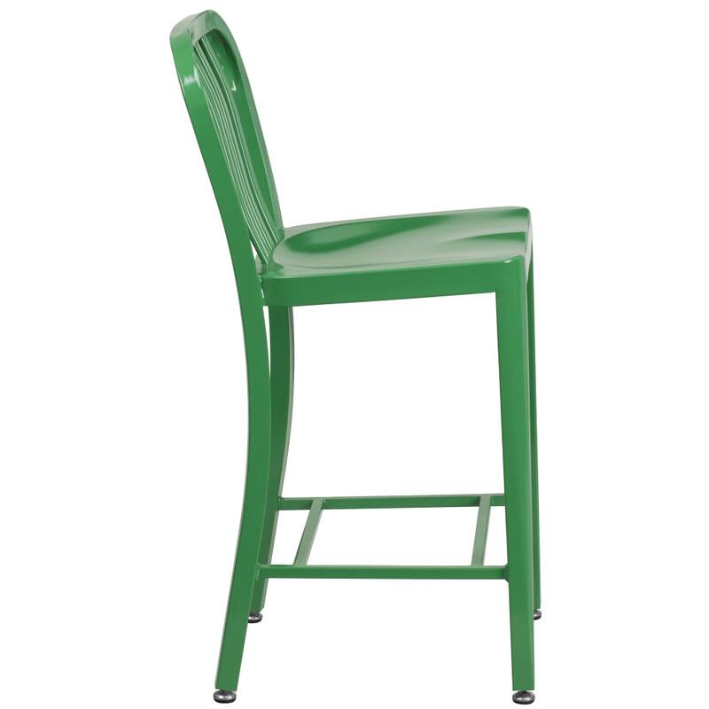24'' High Metal Indoor-Outdoor Counter Height Stool with Vertical Slat Back