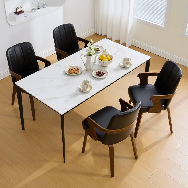 Mid-century Modern Upholstered Dining Chairs Bentwood Side Chairs with Armrests - 34.3"H x 19.9"W x 22.1"D