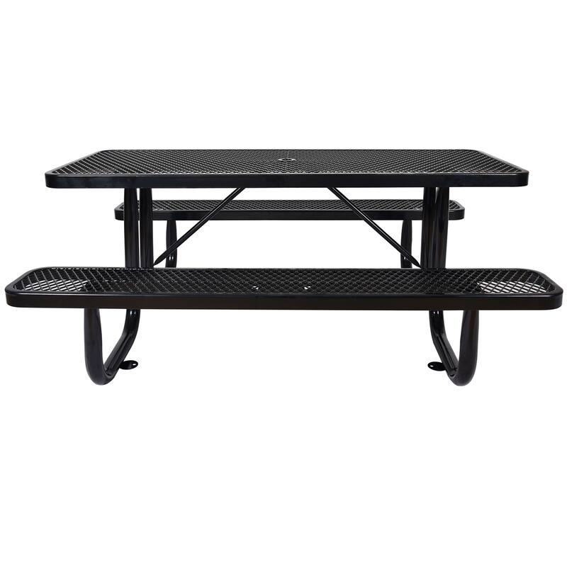 6FT Rectangular Outdoor Steel Picnic Table, Blue, with Umbrella Hole