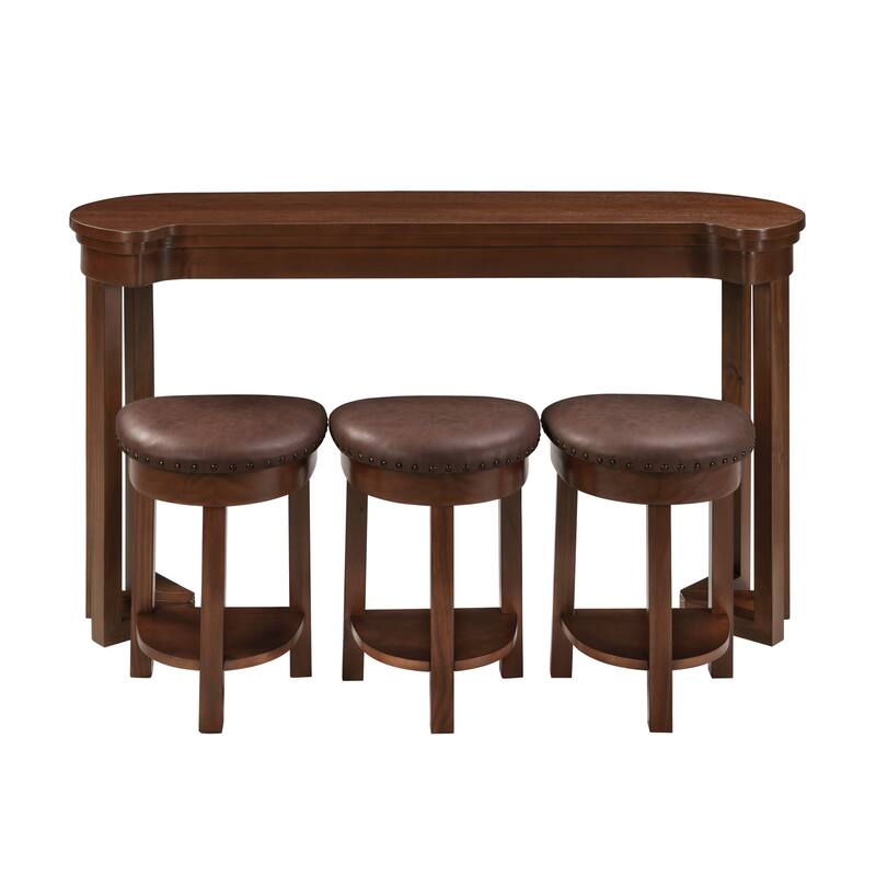 Modern 4-Piece Bar Dining Set with 3 PU Upholstered Bar Stools, Wood Counter Height Dining Table Set for Dining Room