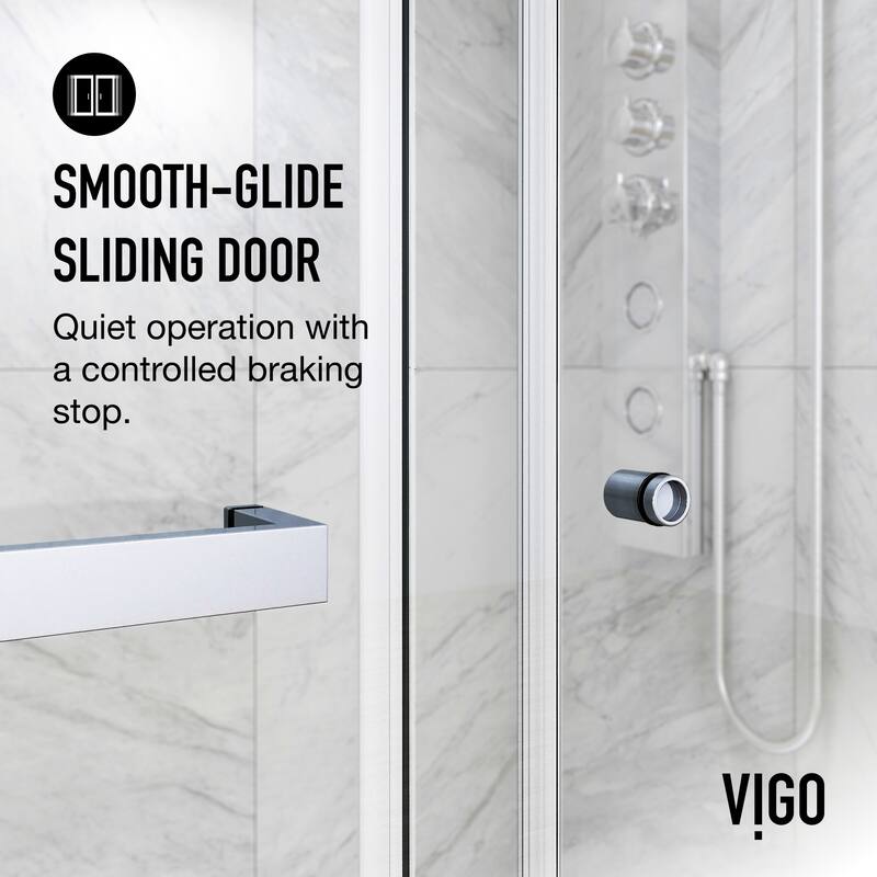 VIGO Satro E-Class 52 to 60 in. W x 74 in. H Semi-Frameless Double-Sliding Shower Door with Clear Tempered Glass
