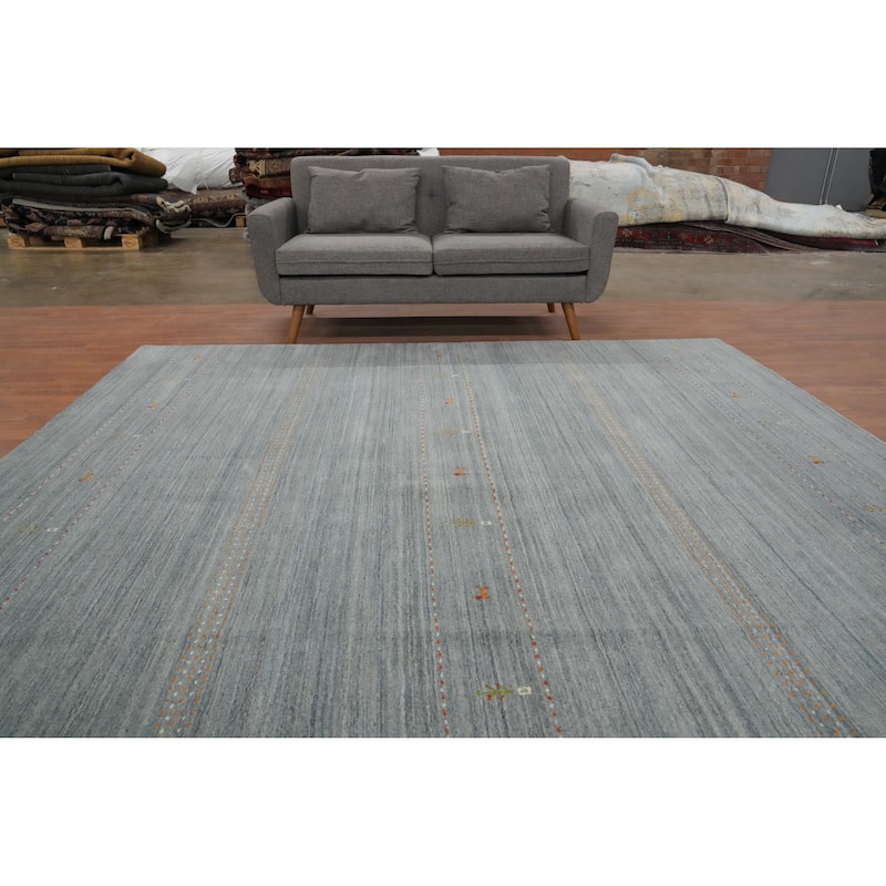 Hand Knotted Oriental 100% Wool Carpet Tribal Animal Pictorial Greys & Charcoal Gabbeh Area Rug - 9' 1'' X 9' 1''