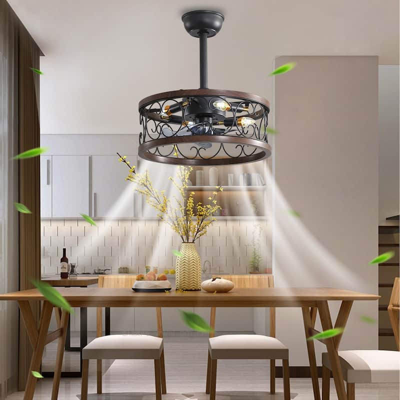 18inch Caged Ceiling Fan with Lights, Remote Control or APP(Bulbs included)