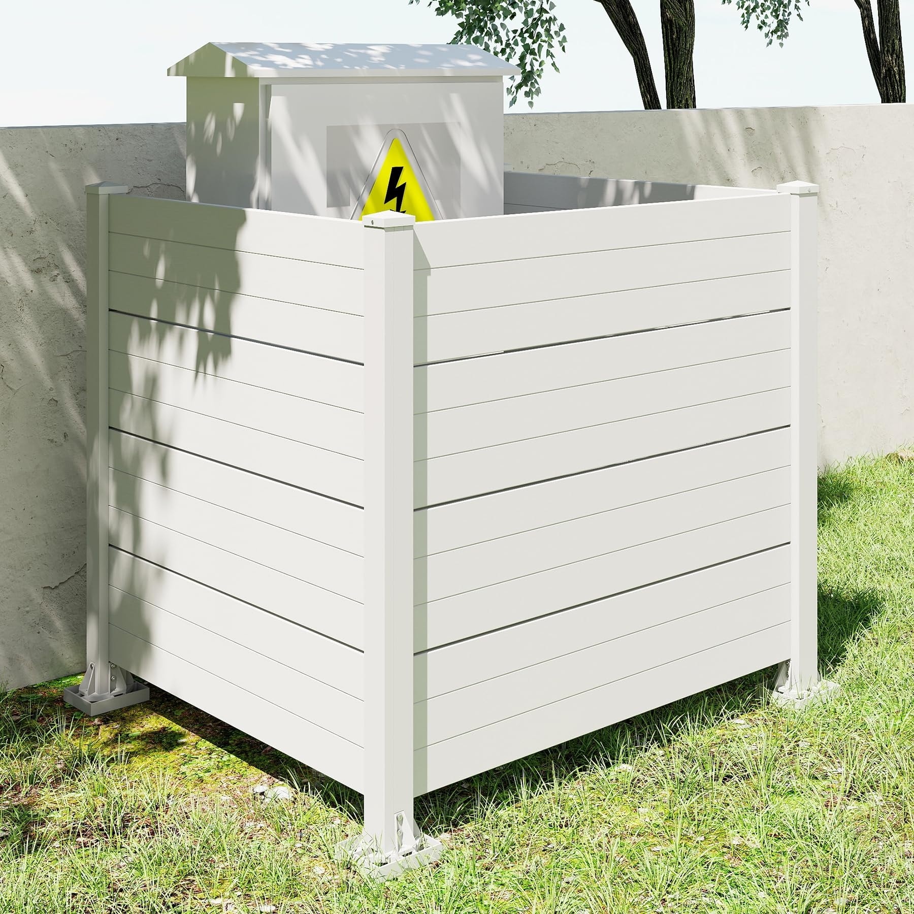 50"W x 49"H Outdoor Privacy Screen,Air Conditioner Fence,All-Weather Vinyl Privacy Fence Screens with Aluminum Posts,3 Panels