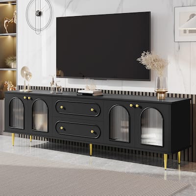 78.7" Modern TV Stand, TV Cabinet with 2 Drawers and 2 Cabinets with Fluted Glass Doors