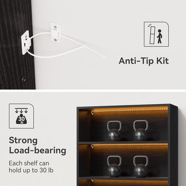 dimension image slide 0 of 3, Tall Bookcase Black Bookshelf, 70.8 Inches Large Bookcases Organizer