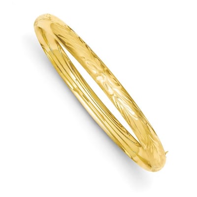 Curata 14k Yellow Gold 6mm Florentine Engraved Hinged Cuff Stackable Bangle Bracelet