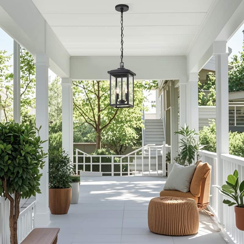 KAWOTI 2-Light 16.25" Black Outdoor Pendant Light - W8.25" x D8.25" x H16.25"