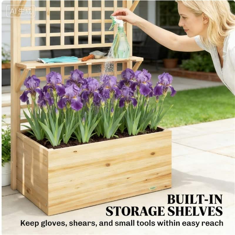 Elevated Garden Bed, Flowerpot Box, Plant Rack, Natural