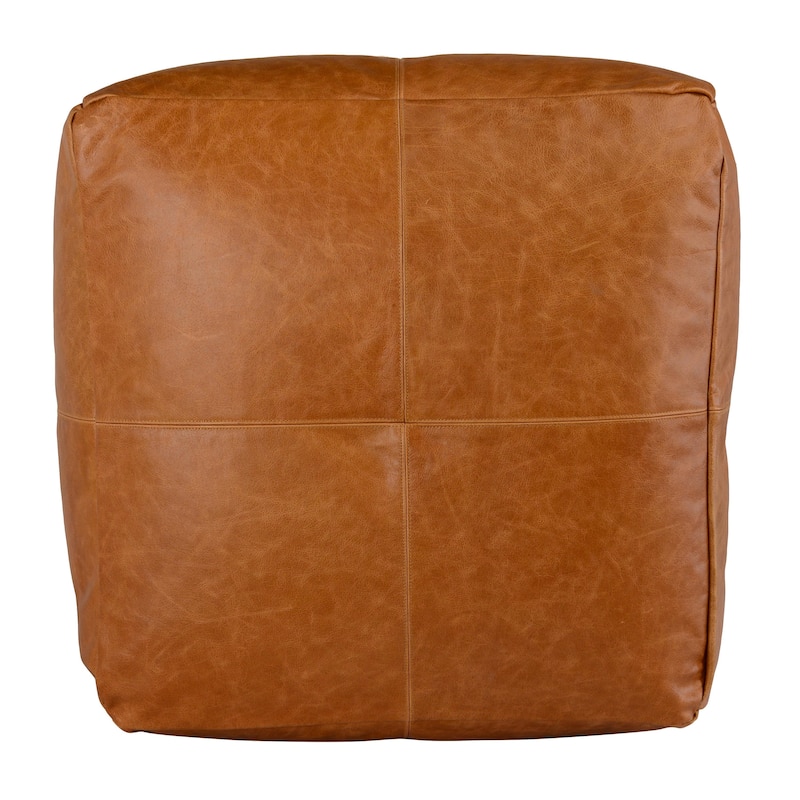 Cheyenne Genuine Leather 24" Square Brown Pouf by Kosas Home