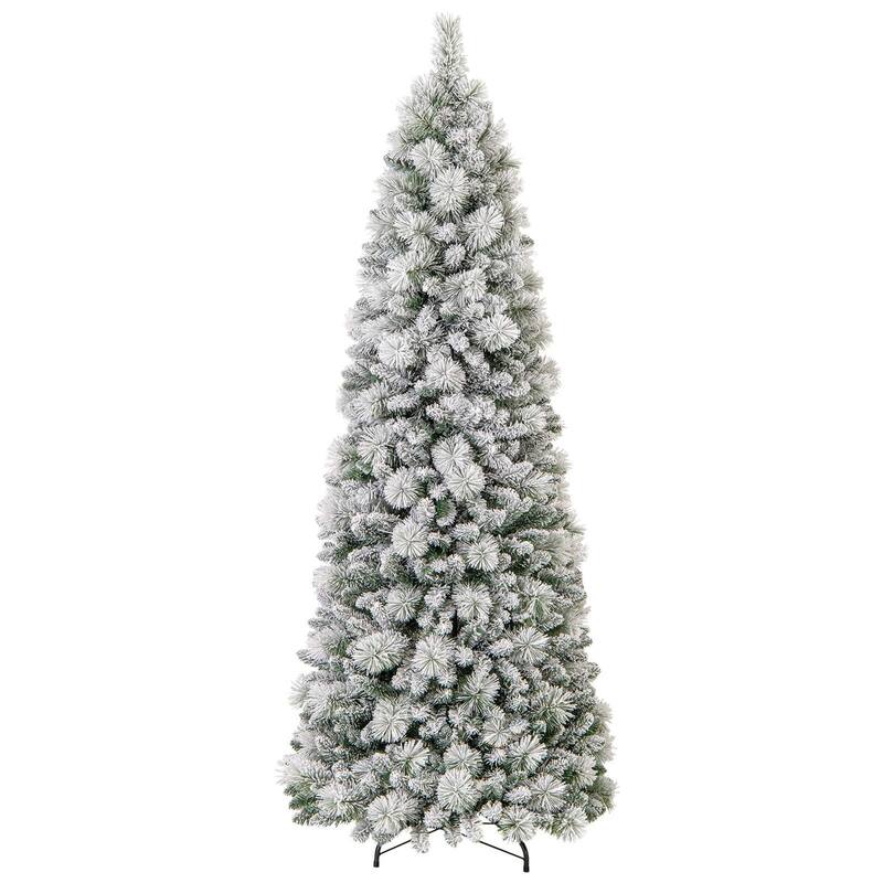 Costway 6/7 FT Flocked Christmas Tree with Pine Needles 517/680 Branch