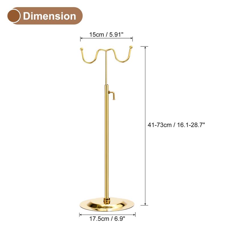 2x 16.1"-28.7" Purse Display Stand Adjustable Double Hook Handbag Rack - Gold