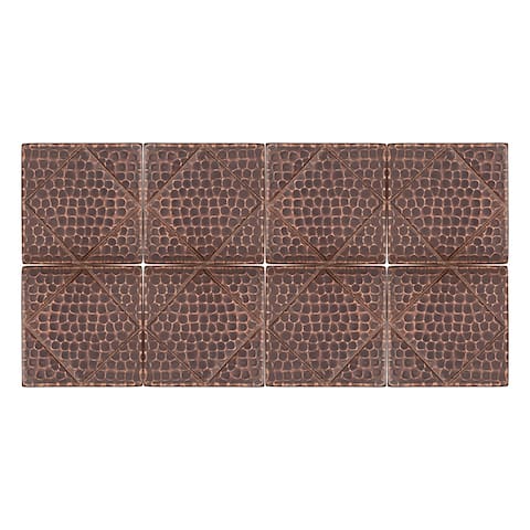 4" x 4" Hammered Copper Tile with Diamond Design - Quantity 8 (T4DBD_PKG8)