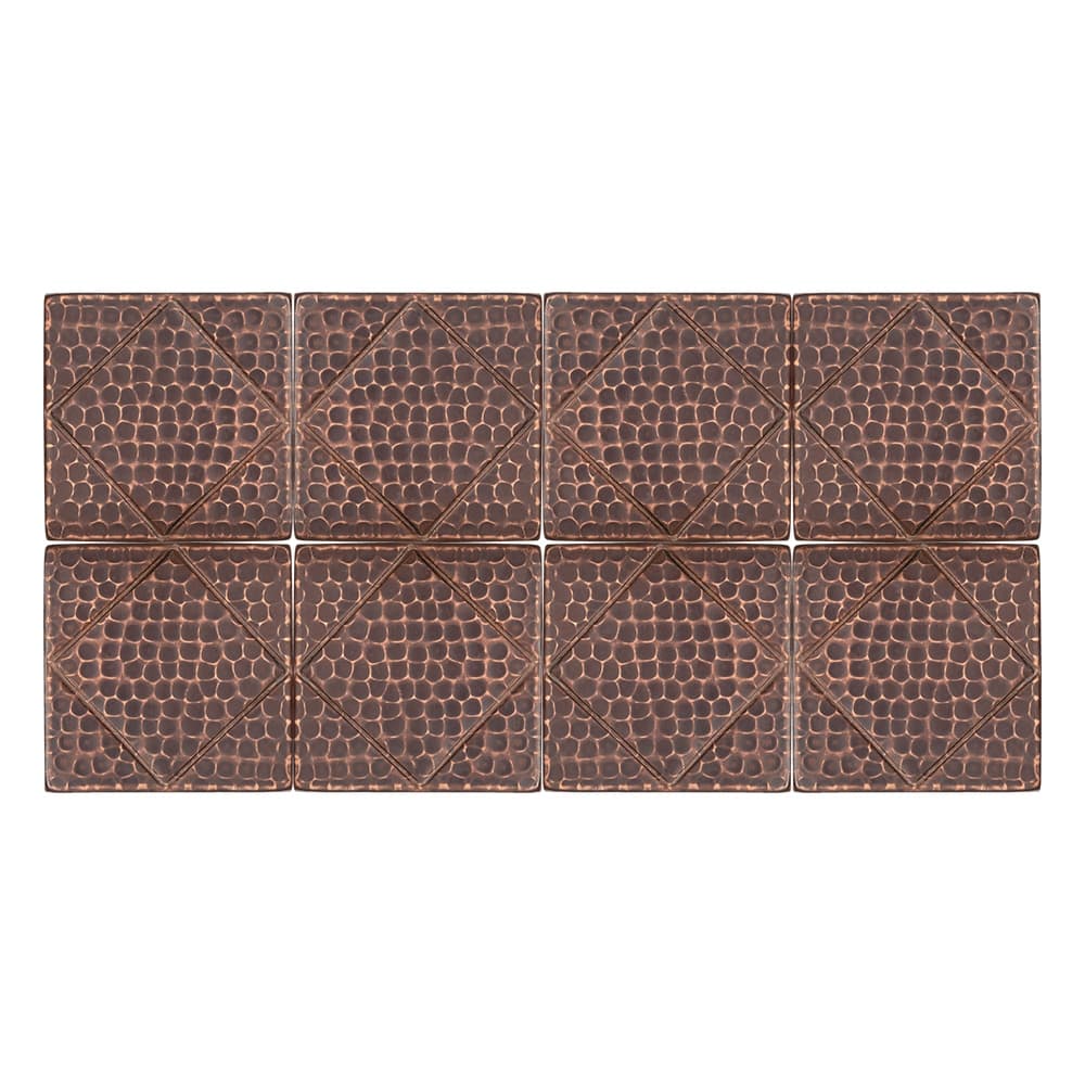 4" x 4" Hammered Copper Tile with Diamond Design - Quantity 8 (T4DBD_PKG8)