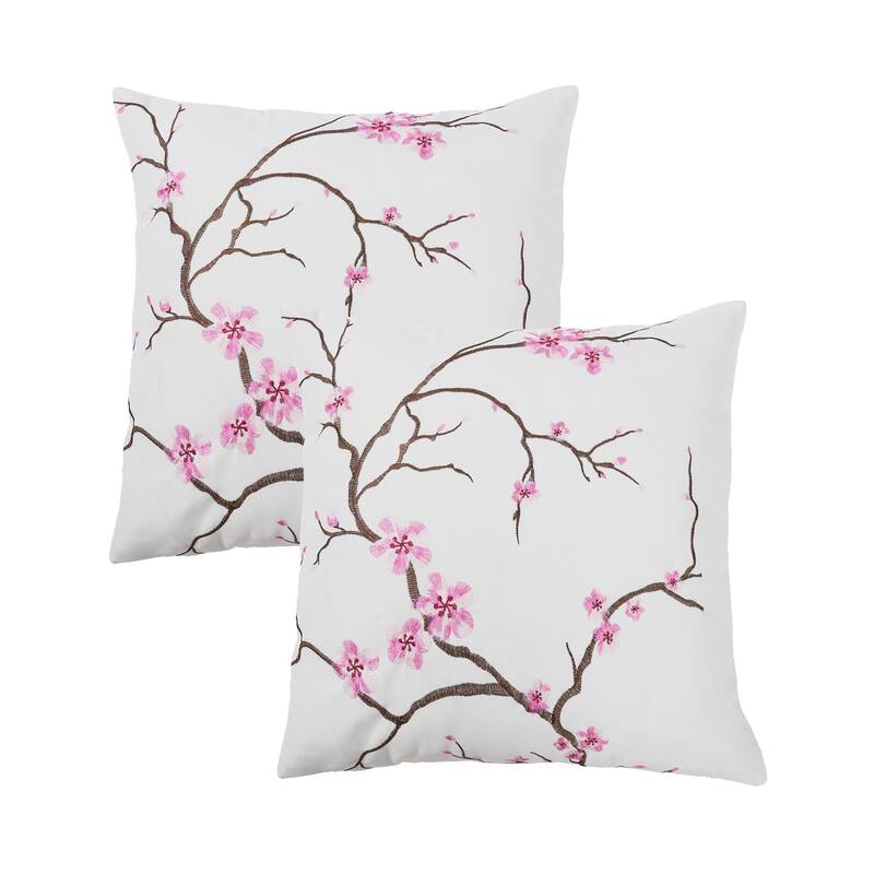 Embroidery Canvas Pillow Shell 2 Piece Set, Cherry Blossom, NO INSERT