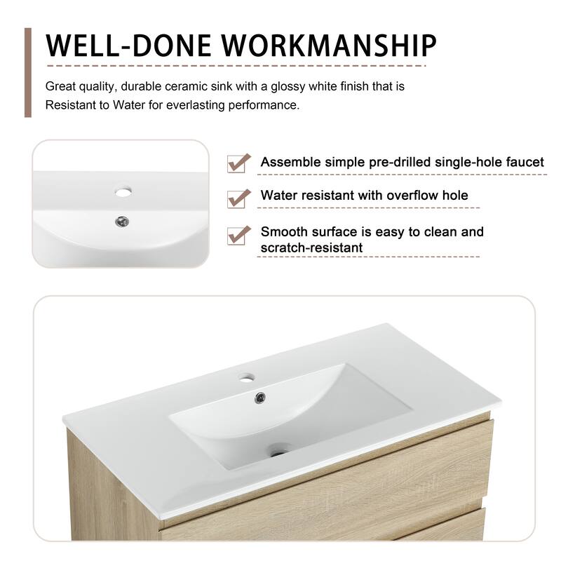 Bathroom Vanity With Sink In 24/30/36 Inch, Floating Bathroom Vanity With Soft Close Drawer