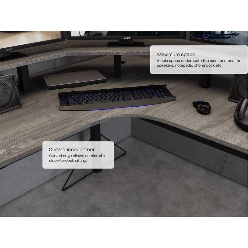 Jamesdar Core Powered L-shaped Computer Gaming Desk with Monitor Stand