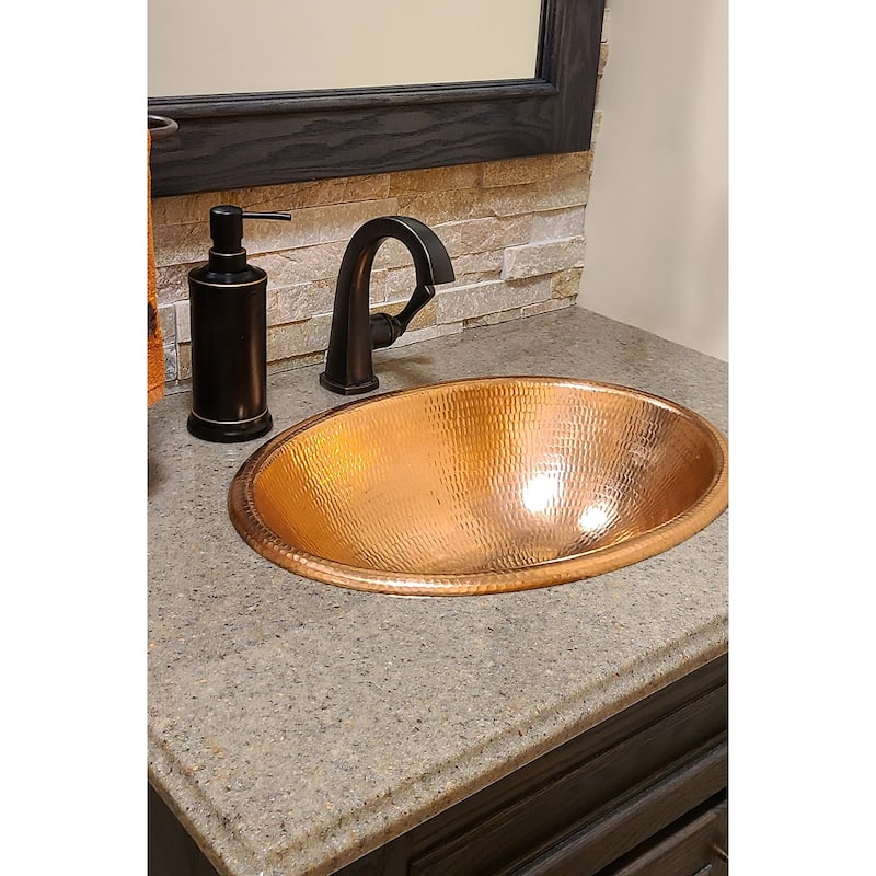 19-in Oval Under Counter Hammered Copper Bathroom Sink in Polished Copper (LO19FPC)