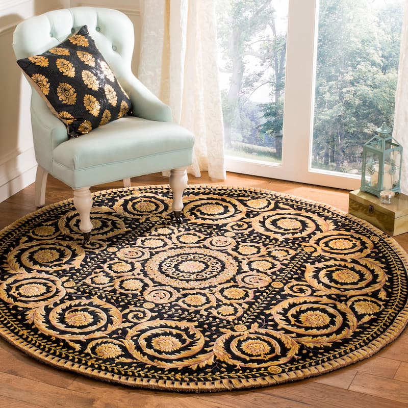 SAFAVIEH Couture Hand-knotted Florence Subeetha Traditional Oriental Wool Rug - 6' x 6' Round - Gold/Black
