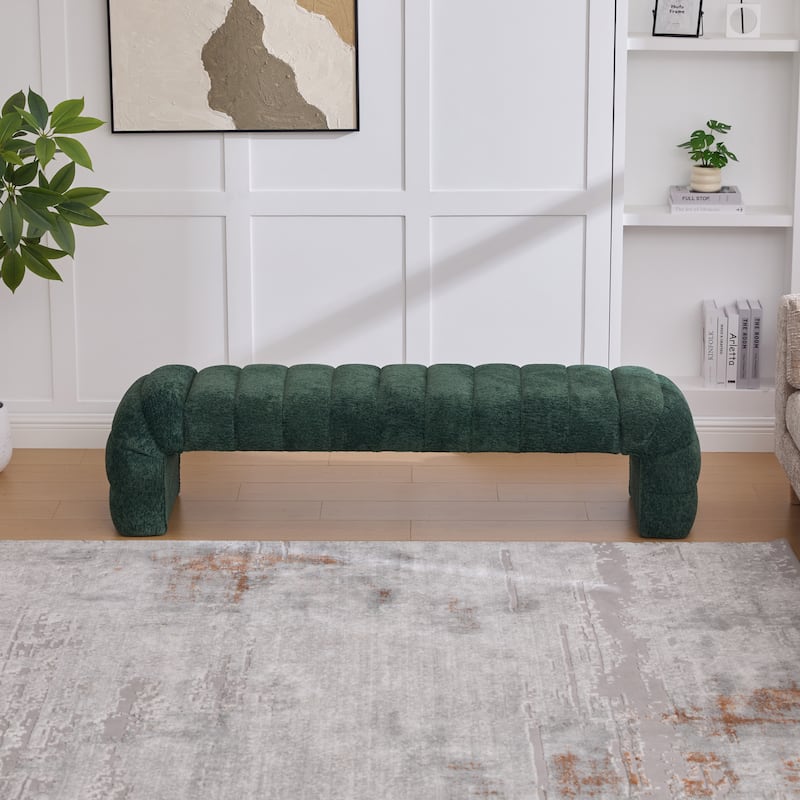 69.7" W Modern Chenille Bedroom Entryway Bench with Wood Legs