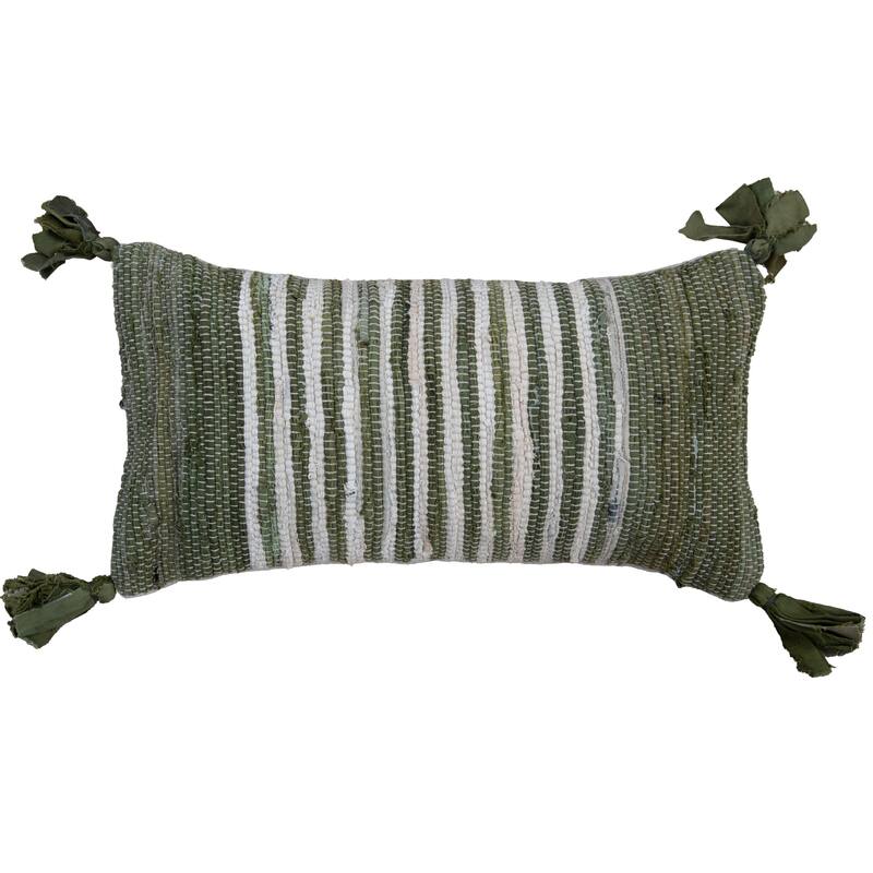 Rizzy Home Striped Textured Recycled Denim Throw Pillow - Green - Cover Only