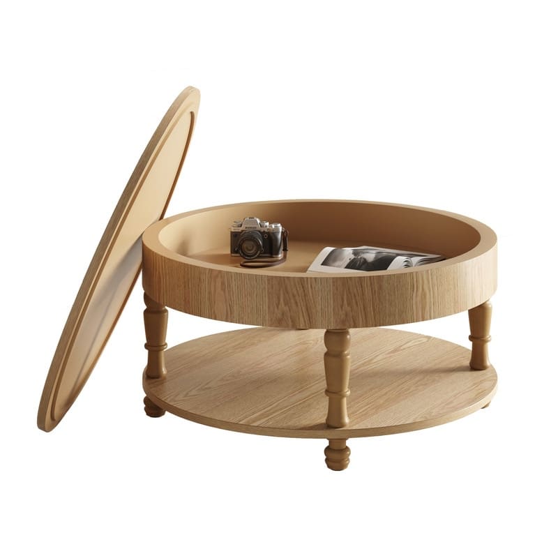 Modern Round Coffee Table with Dual Storage and Flip-Top Design for Living Room Organization