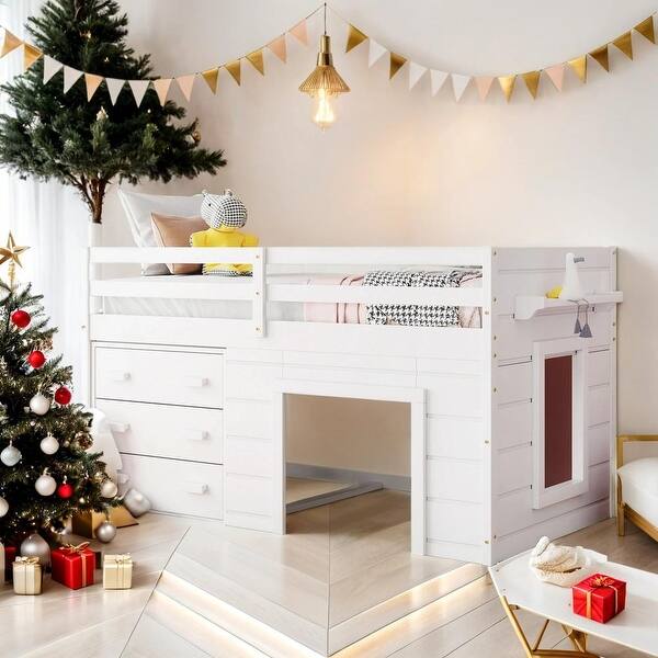 slide 2 of 53, Twin Size Loft Bed with Cabinet and Shelf,Multi-Functional Children's Bed White