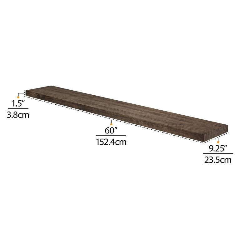 Wallniture Bois Wood Board 60" Long, 9.25'' Deep, 1.5" Thick, Hidden Bracket Shelf, Wall Bookshelf for Living Room, Rustic, 1pc