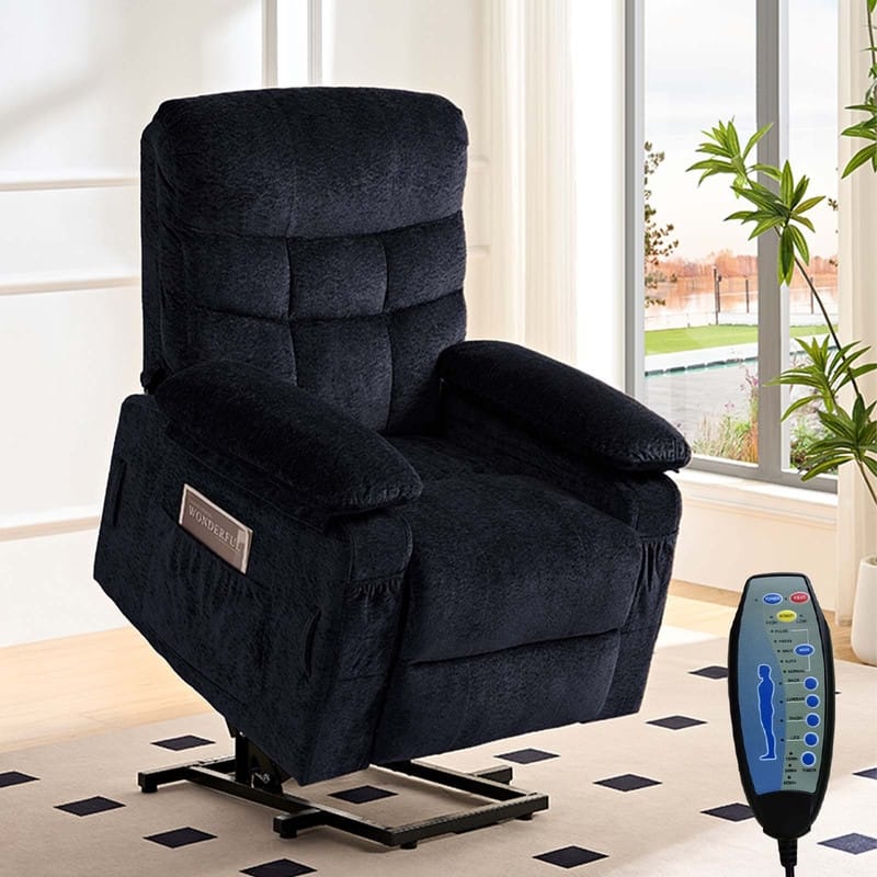 Mixoy Velvet Power Lift Recliners Chair,Dual Motor Heat Massage Electric Recliner Chair with Remote - Black
