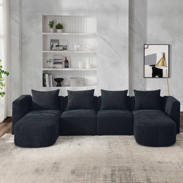 Black DIY Modular Combination Couch Set with 4 Pillows and 2