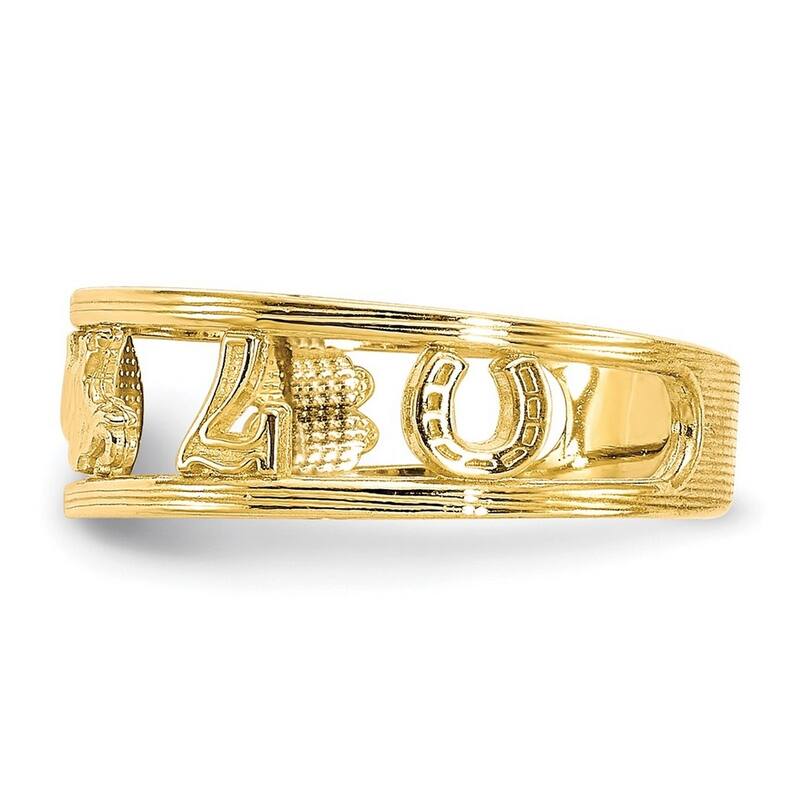 Curata Womens Adjustable Solid 10k Yellow Gold Luck Toe Ring