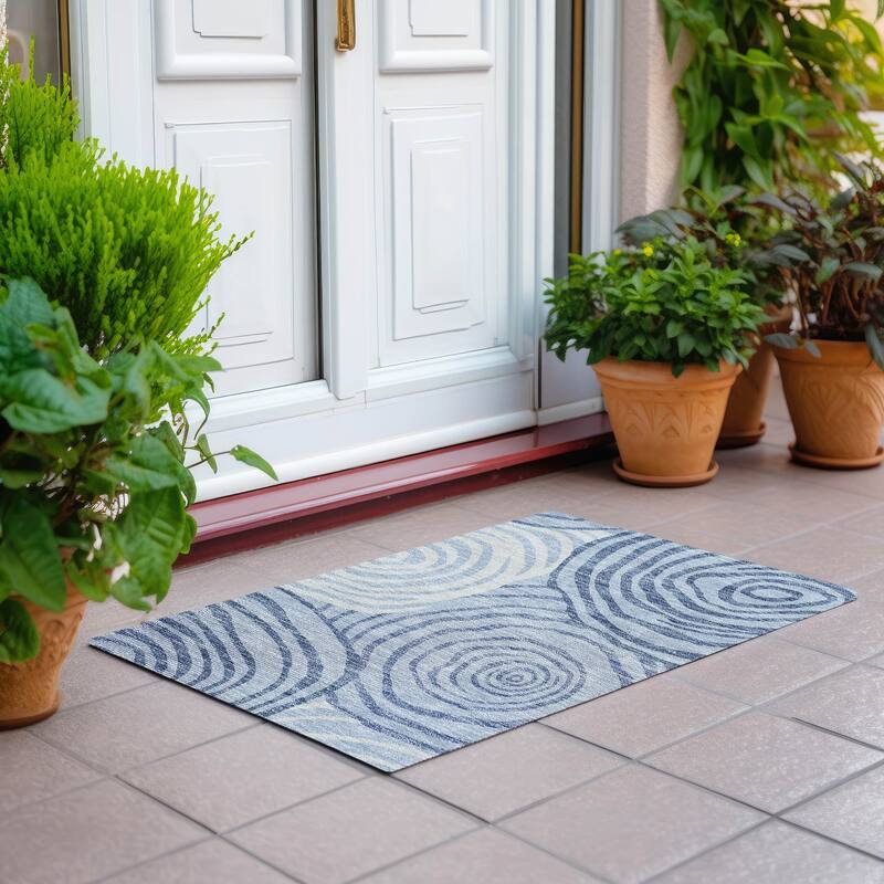 Machine Washable Indoor/ Outdoor Chantille Contemporary Dimensions Rug - Sky - 1'8" x 2'6"